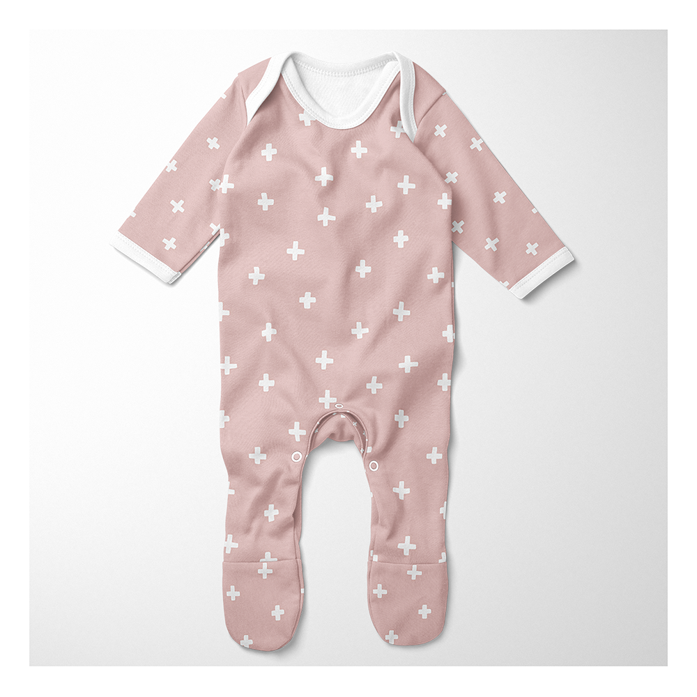 Footed Romper - Pink Cross