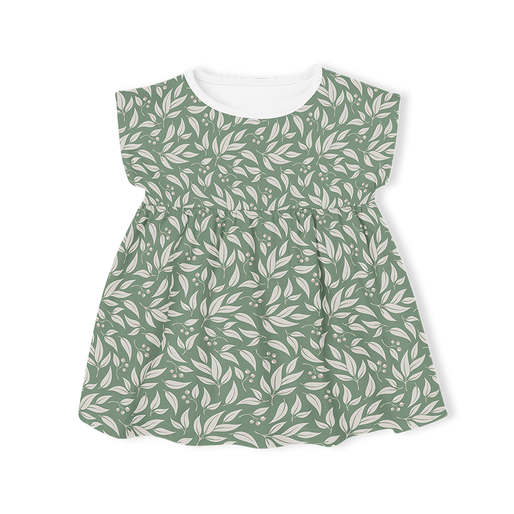Muslin Summer Dress with Frill Sleeve - Willow Leaf Green