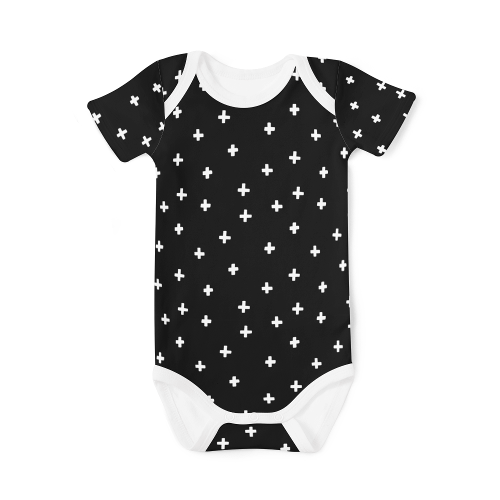Short Sleeve Onesie - Cross White//Black