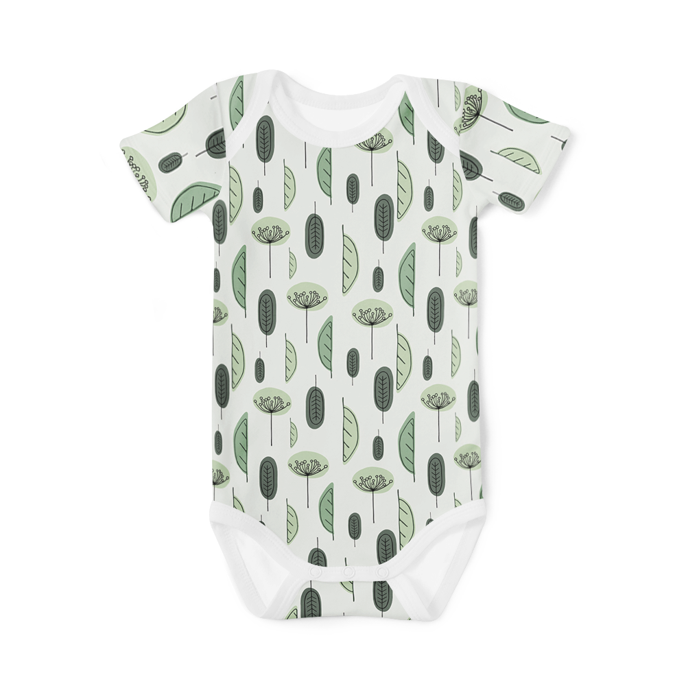 Short Sleeve Onesie -Green Leaves