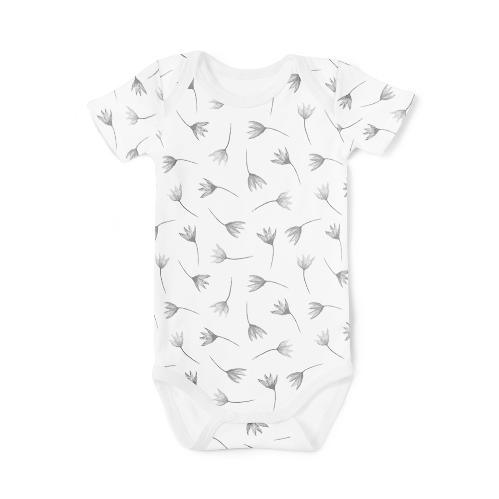 Short Sleeve Onesie - Painted Flowers Grey