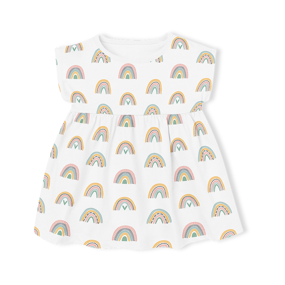 Muslin Summer Dress with Frill Sleeve - Rainbow
