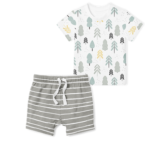 2-Piece T-Shirt/Shorts Set - Forest/ Grey Stripe
