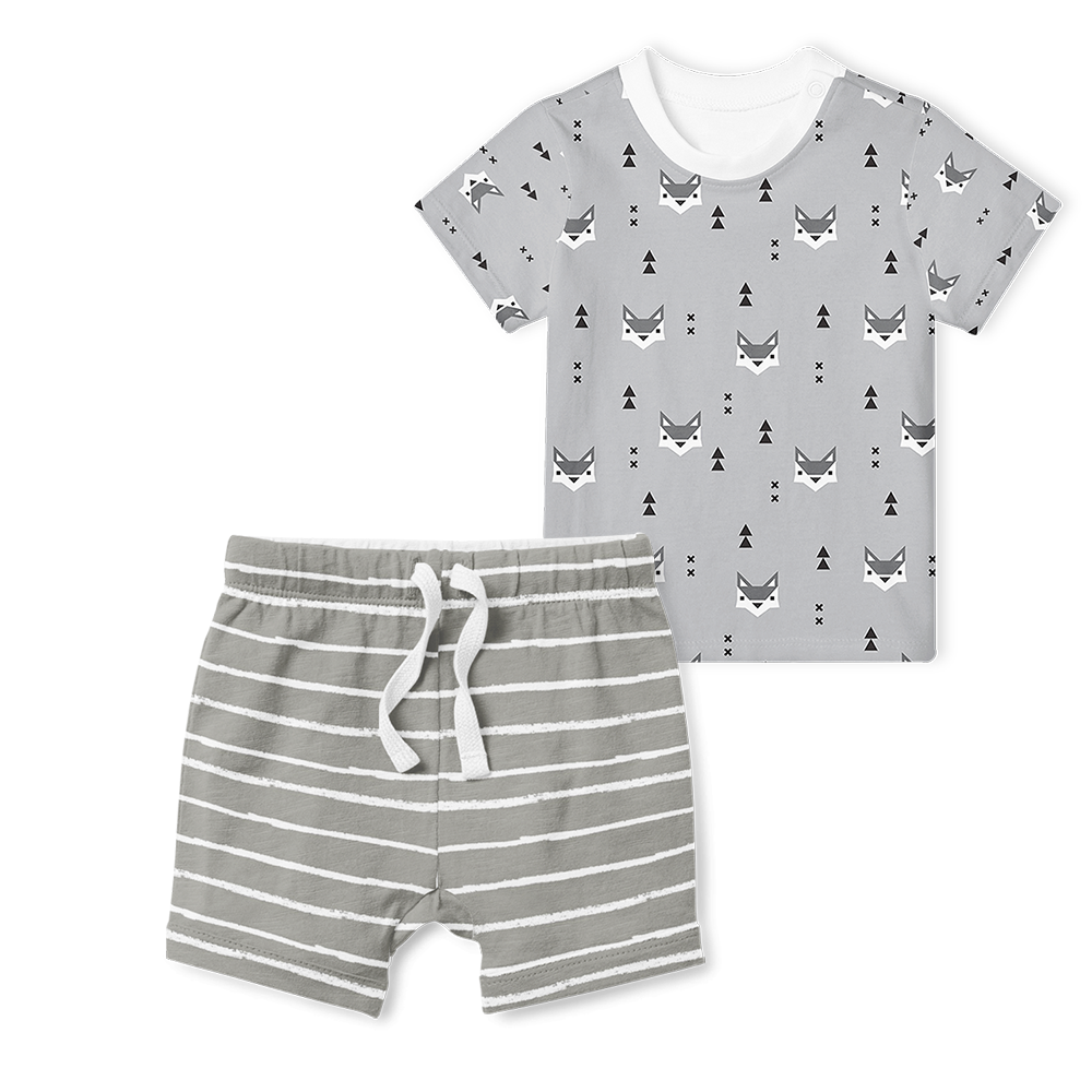 2-Piece T-Shirt/Shorts Set - Mr Fox/Grey Stripe