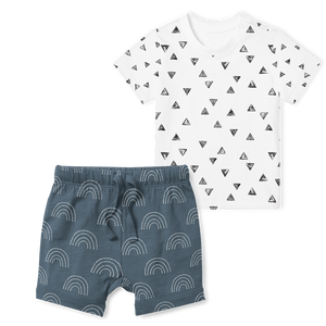 2-Piece T-Shirt/Shorts Set - Painted Triangles/ Arc midnight Blue