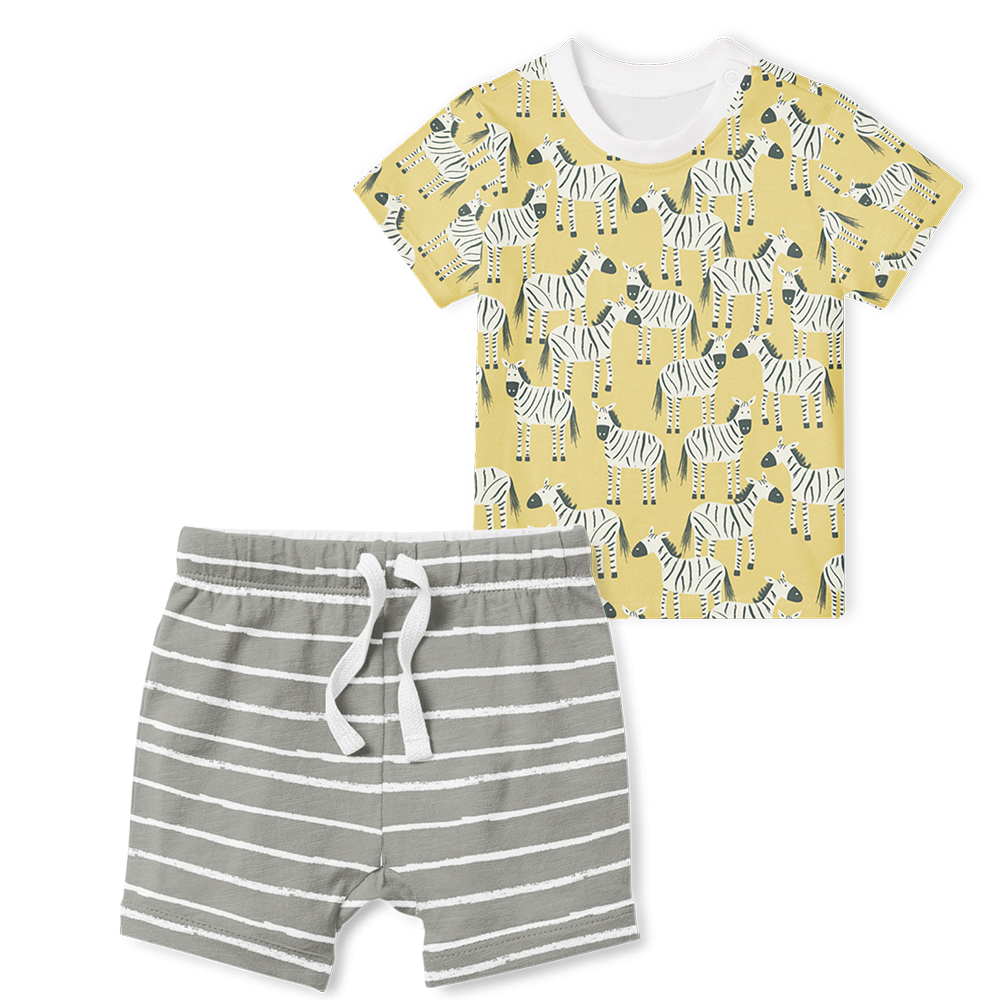 2-Piece T-Shirt/Shorts Set - Zebra/ Stripe Grey