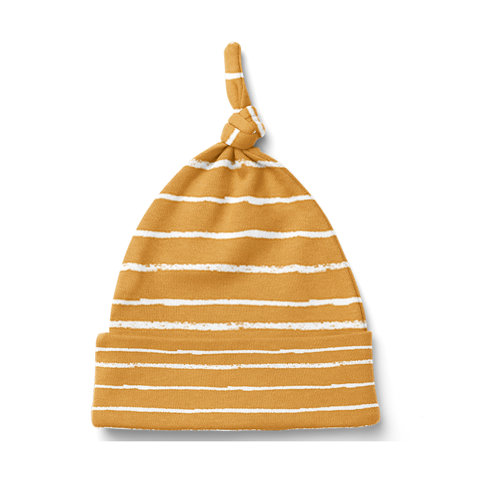 SALE - Knot Beanie - Stripe Mustard