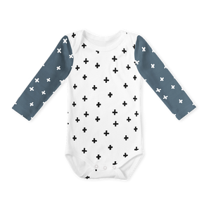 Long Sleeve Onesie - Black White and Blue Cross