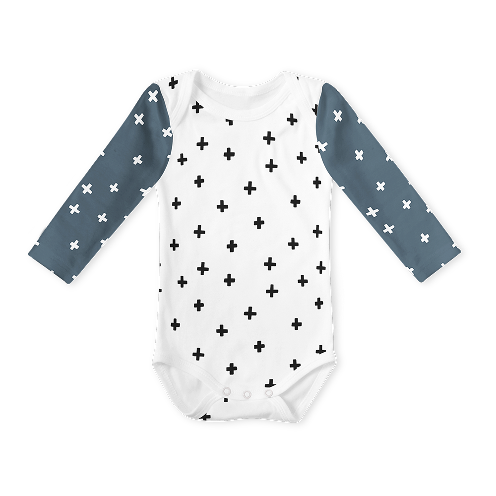 Long Sleeve Onesie - Black White and Blue Cross