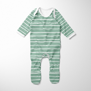 Footed Romper - Stripe Sage