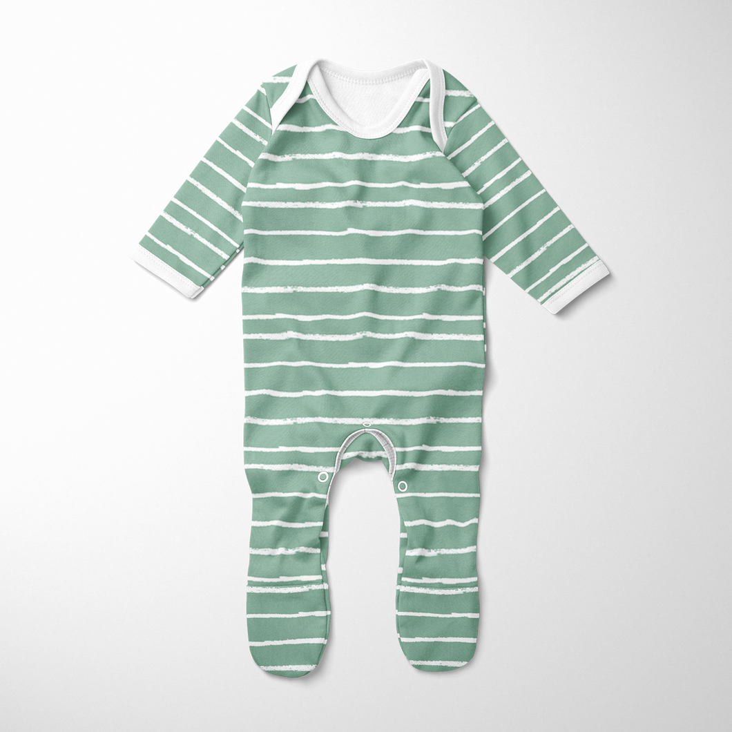 Footed Romper - Stripe Sage