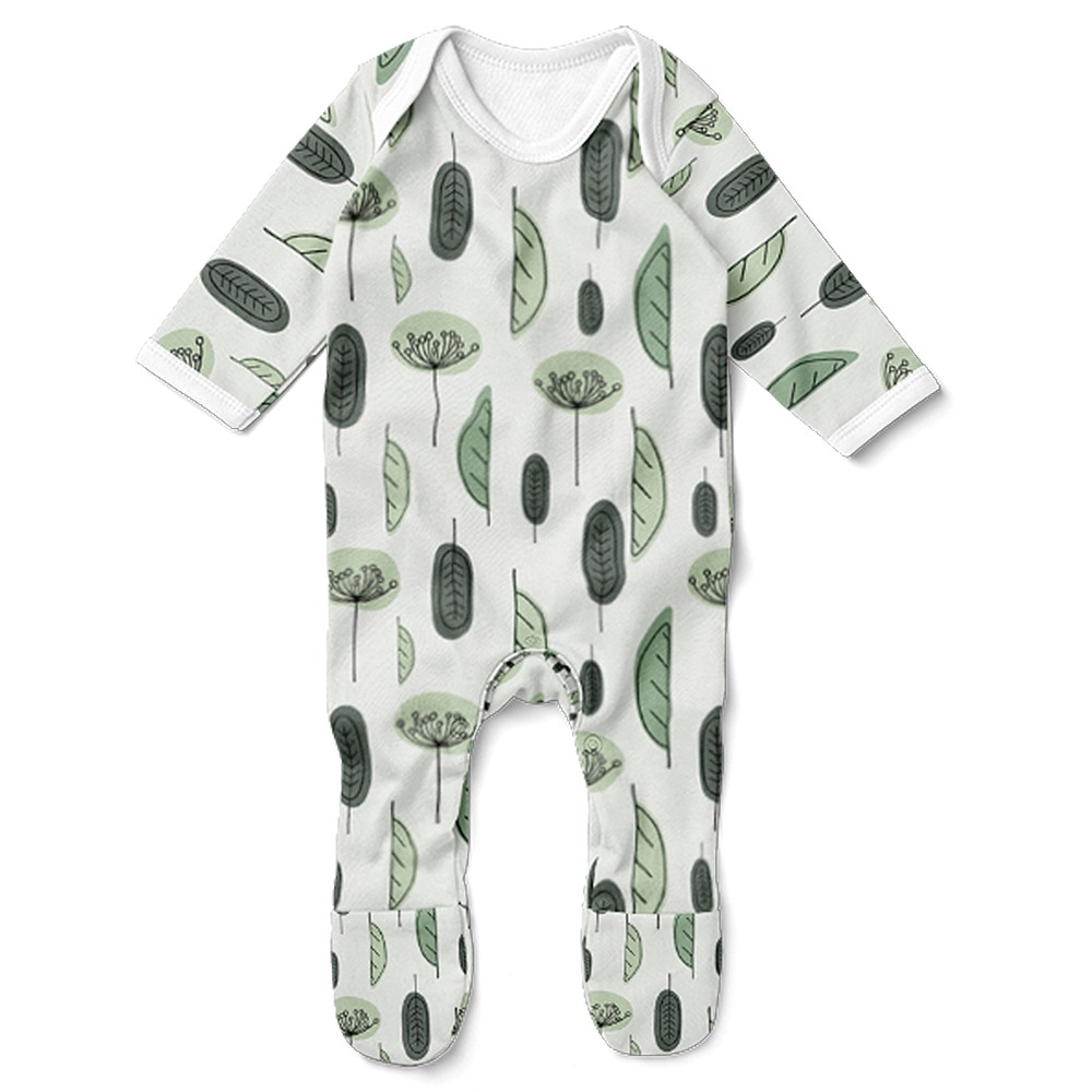Footed Romper - Green Leaves