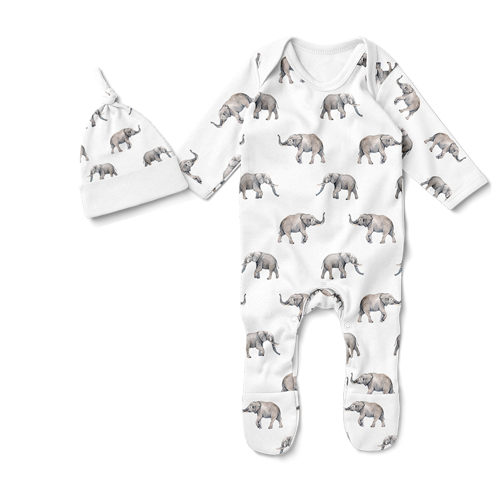 Footed Romper Set - Elephants