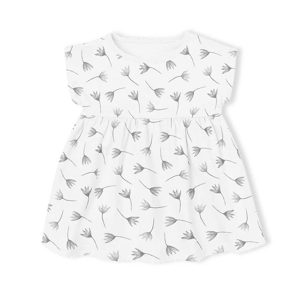 Short Sleeve Dress - Painted Flower Grey