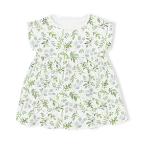 Muslin Summer Dress with Frill sleeve - Watercolour Leaves