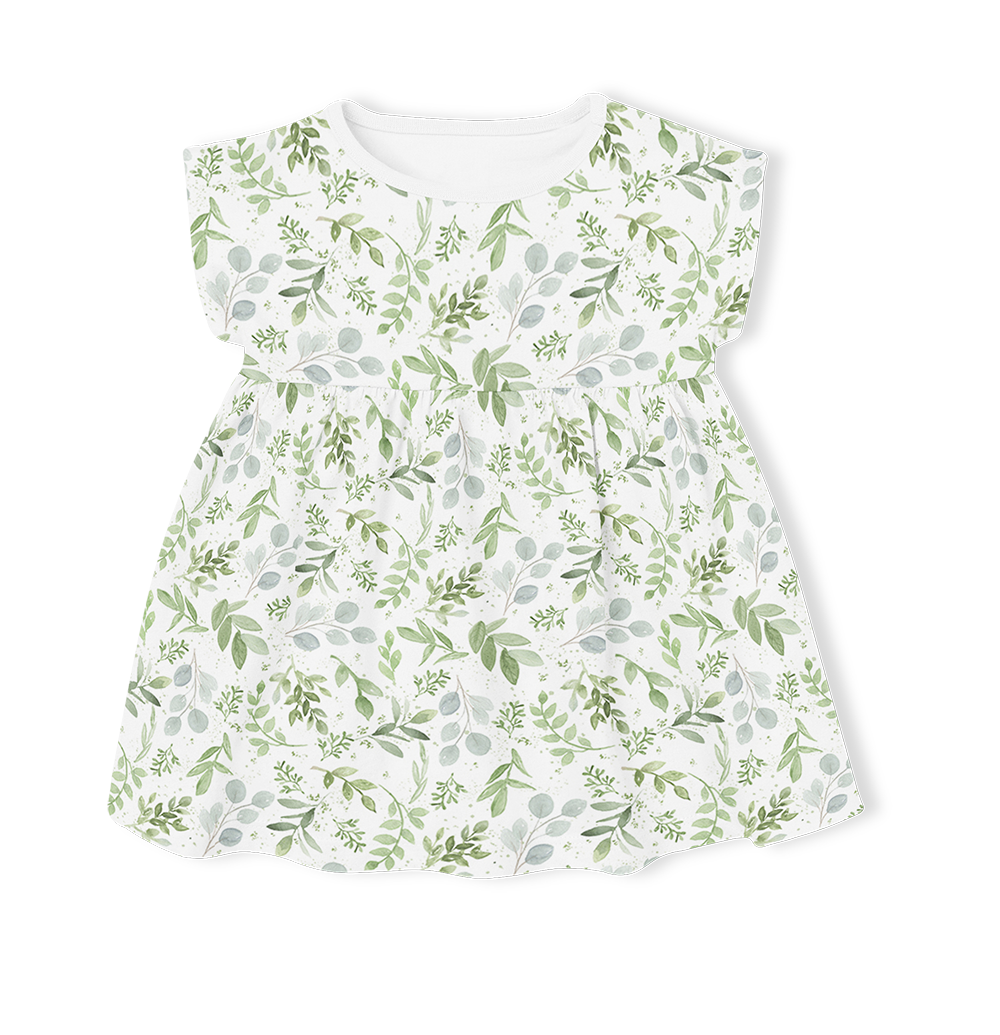 Muslin Summer Dress with frill sleeve - Watercolour Leaves