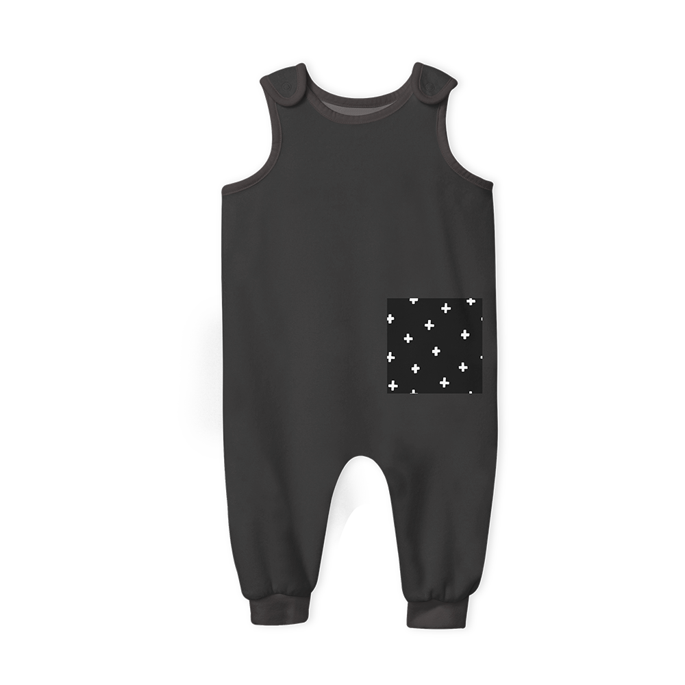 Summer Romper - Black with Cross Pocket white