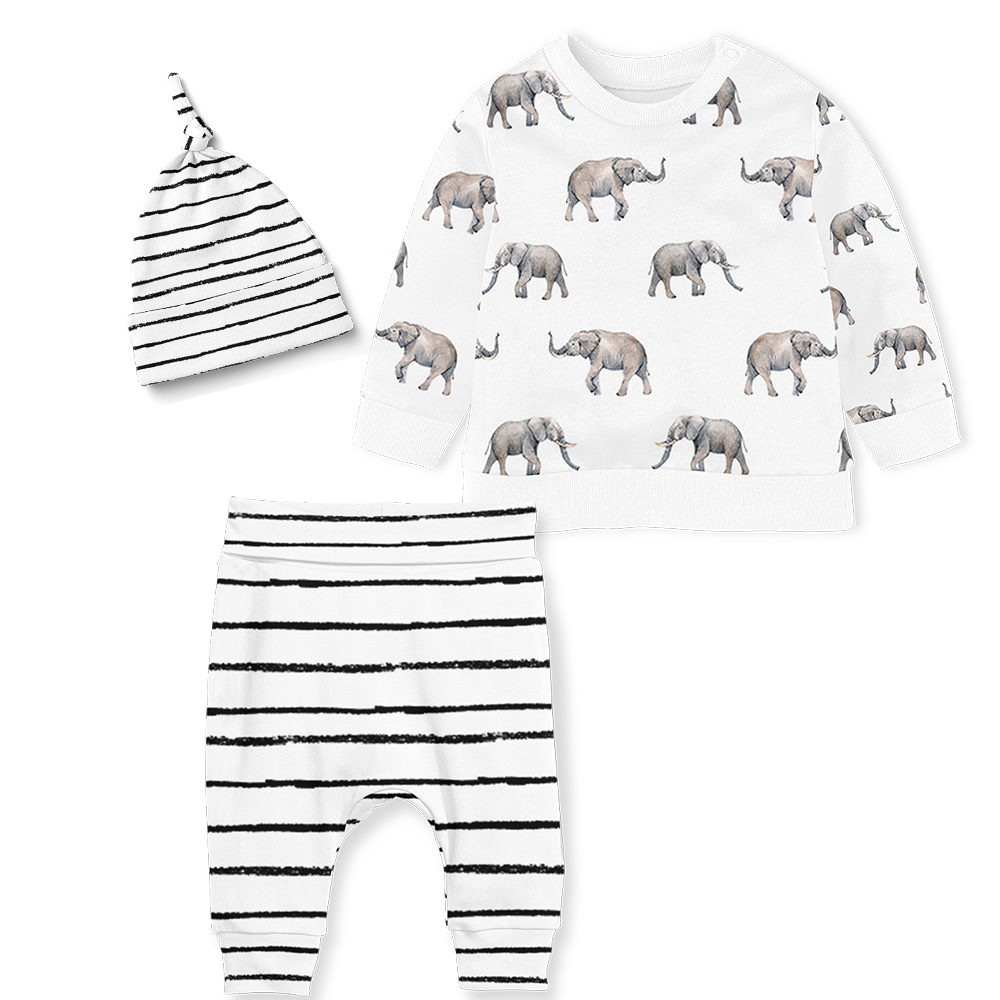 Sweater Set - Elephants/Stripe White
