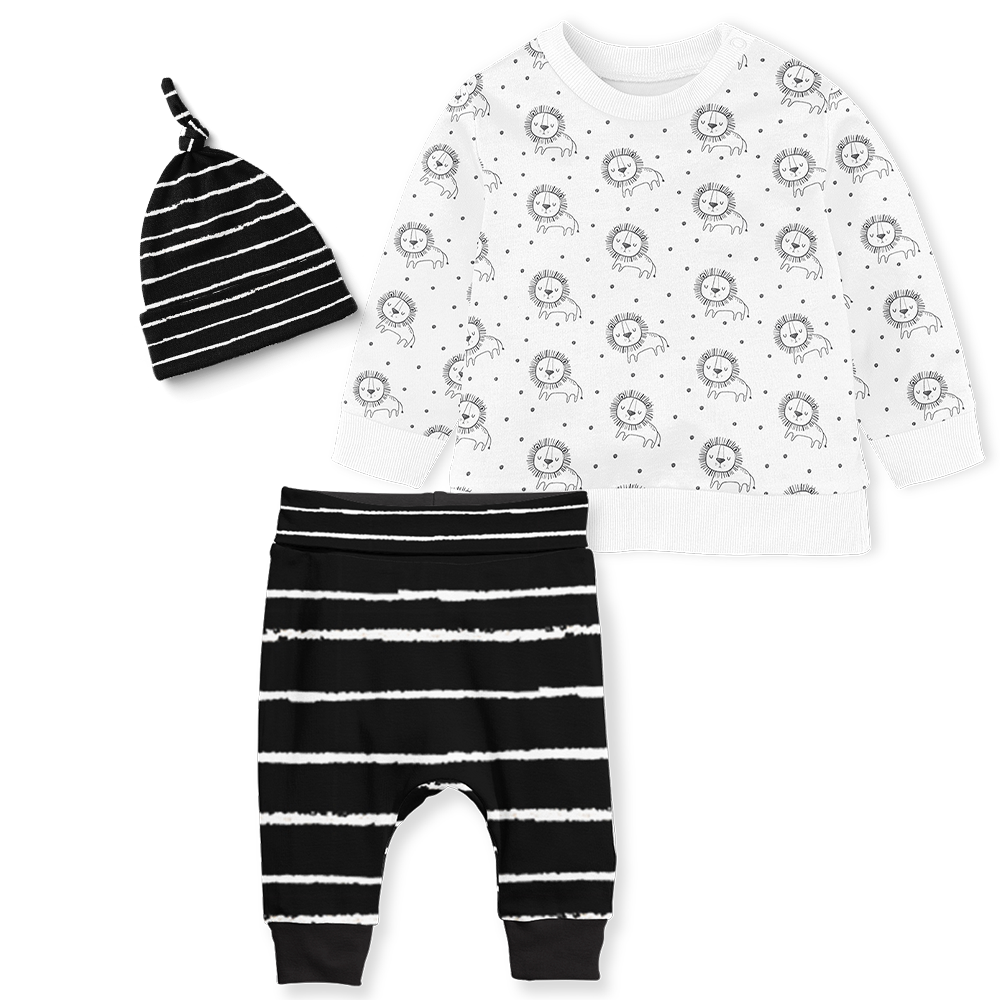 Sweater Set - Sleepy Lions/ Stripe Black