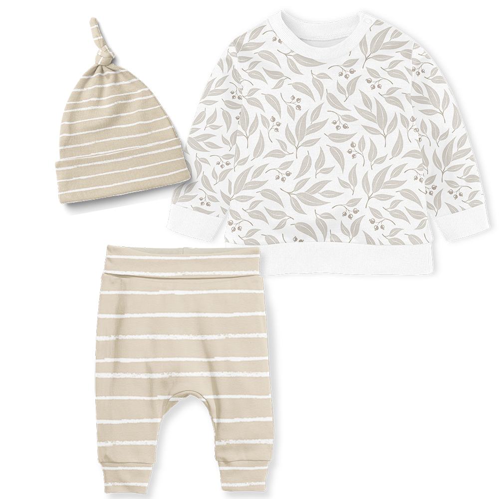 Sweater Set - Willow Leaf Stone/Stripe Stone
