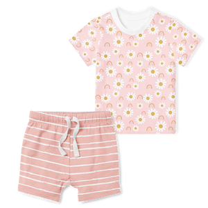 2-Piece T-Shirt/Shorts Set - Daisy/Stripe Blush
