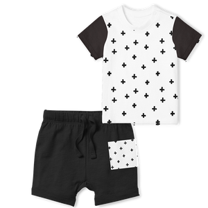 2-Piece T-Shirt/Shorts Set - Black/Cross Black