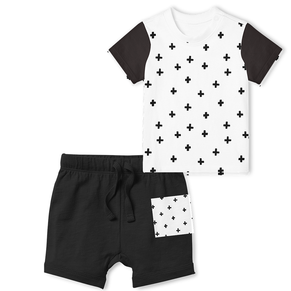 2-Piece T-Shirt/Shorts Set - Black/Cross Black