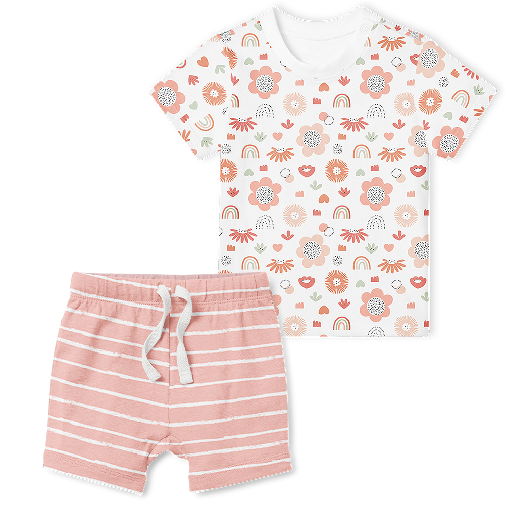 2-Piece T-Shirt/Shorts Set - Poppy/Stripe Blush