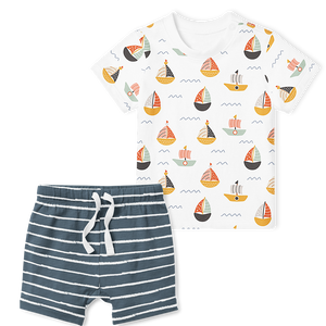 T-Shirt/Shorts Set - Sail Boats / Stripe Midnight